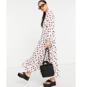 ASOS Vintage Supply high neck maxi smock dress in white fruit print